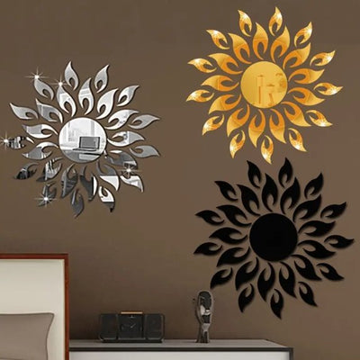 Sun Flame 3D Acrylic Mirror Wall Decoration for Home Wall Office Wall Stylish and Latest Product - Zambeel