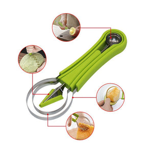 Three - in - one Stainless Steel Multi - purpose Fruit Ball Excavator Spoon Portable Digging Kitchen Tool Summer Party - Zambeel
