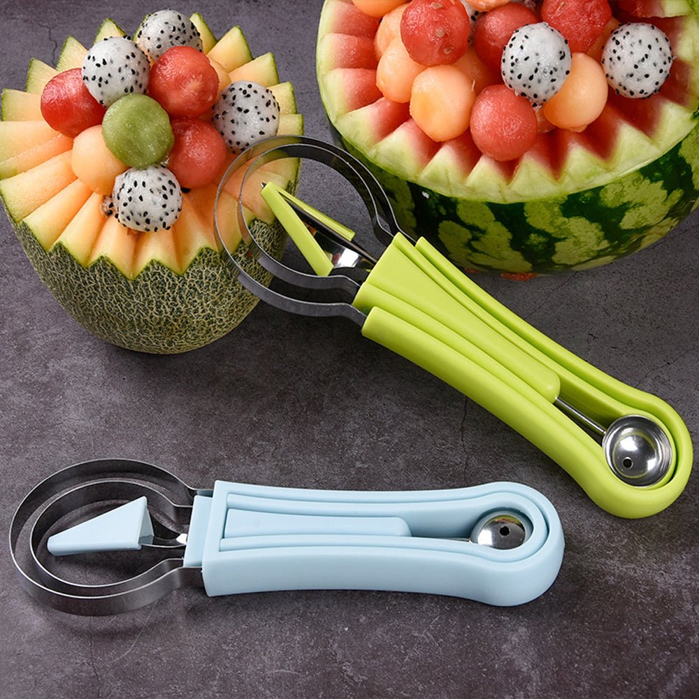 Three - in - one Stainless Steel Multi - purpose Fruit Ball Excavator Spoon Portable Digging Kitchen Tool Summer Party - Zambeel