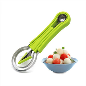 Three - in - one Stainless Steel Multi - purpose Fruit Ball Excavator Spoon Portable Digging Kitchen Tool Summer Party - Zambeel