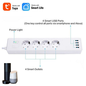 Tuya Smart Power Strip Tuya Smart Remote APP Sub - control European Smart Wiring Board Supports Alexa Voice - Zambeel
