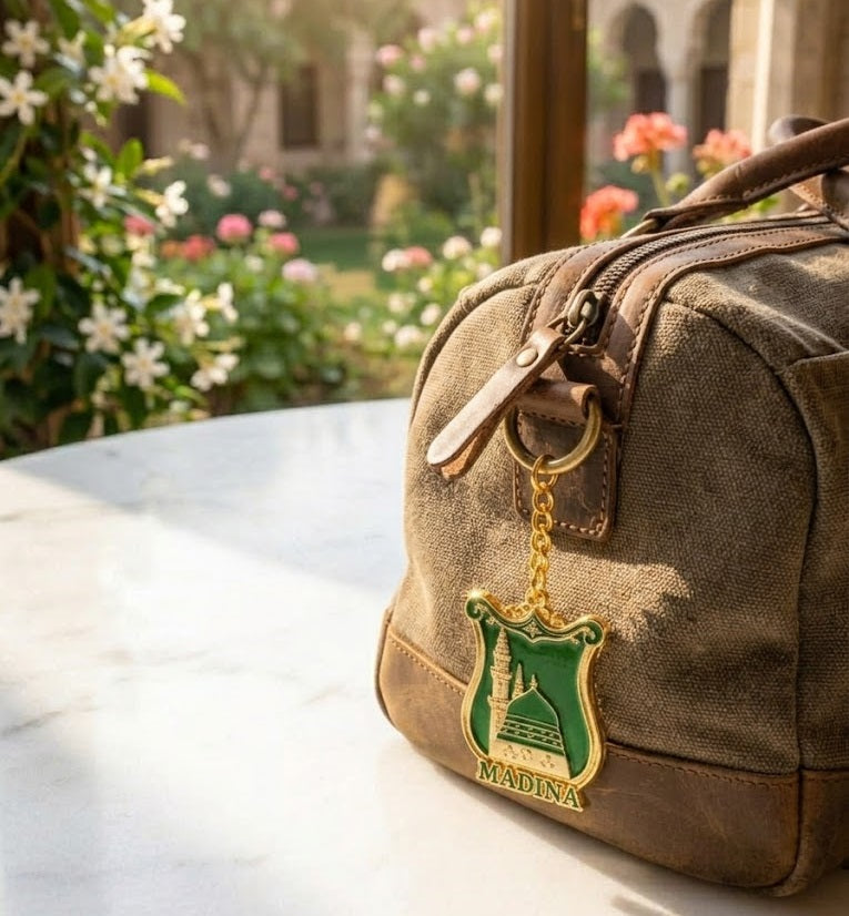 Madina Green Shield Metal Keychain