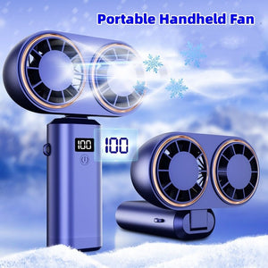 USB Handheld Mini Fan Foldable Portable Neck Hanging Fans 5 Speed USB Rechargeable Fan With Display Screen - Zambeel