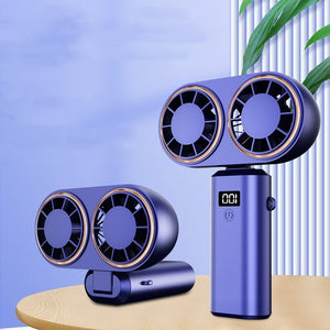 USB Handheld Mini Fan Foldable Portable Neck Hanging Fans 5 Speed USB Rechargeable Fan With Display Screen - Zambeel