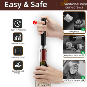 Wine Opener With Foil Cutter, Air Pressure Wine Bottle Opener Easy Cork Remover Corkscrew Stainless Steel Bar Accessories Kitchen Supplies Wine Air Pressure Bottle Opener Four - Piece Set Cylinder - Zambeel