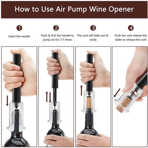 Wine Opener With Foil Cutter, Air Pressure Wine Bottle Opener Easy Cork Remover Corkscrew Stainless Steel Bar Accessories Kitchen Supplies Wine Air Pressure Bottle Opener Four - Piece Set Cylinder - Zambeel